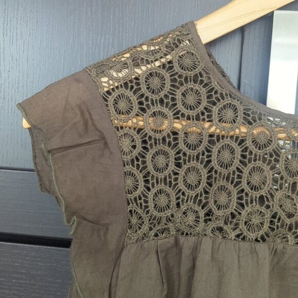 Zara Green Embroidery Blouse with Lace Detail - Size XS NWT - Picture 3 of 6